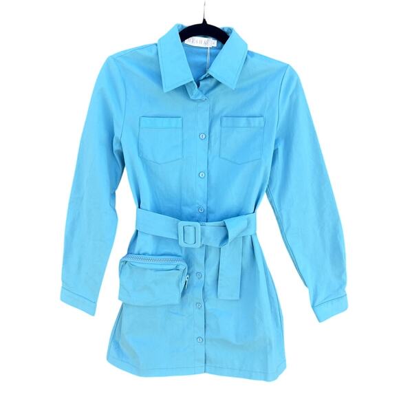Meshki | NWT Rachel Belted Cargo Utility Mini Dress Turquoise Size Small - Picture 1 of 7